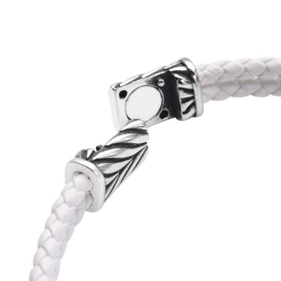 White Howlite ✦ Leather Bracelet ✦ 17ctw Stainless Magnetic Clasp 8" Unisex - Picture 6 of 8